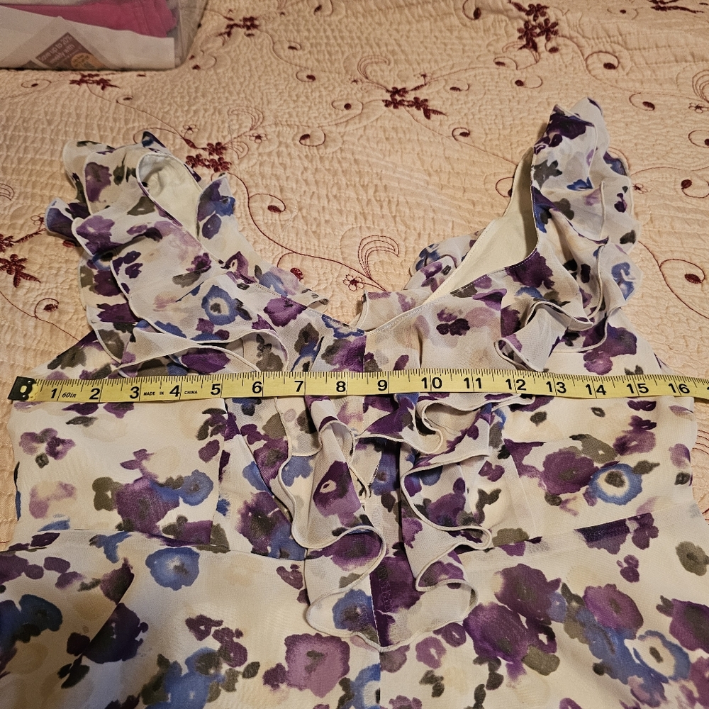 Lauren Conrad Ruffle Mini Dress Romantic Floral Water Color Print Womens Size 6 - Picture 12 of 16